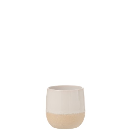 Macetero de cerámica blanco - beige 16x16x16.5 cm