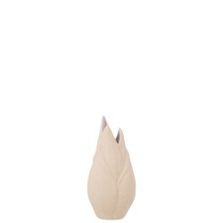 Florero de cerámica beige de 13x13x26 cm