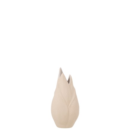 Florero de cerámica beige de 13x13x26 cm