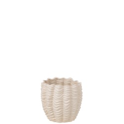 Cachepot de cerámica beige de 21x21x21 cm