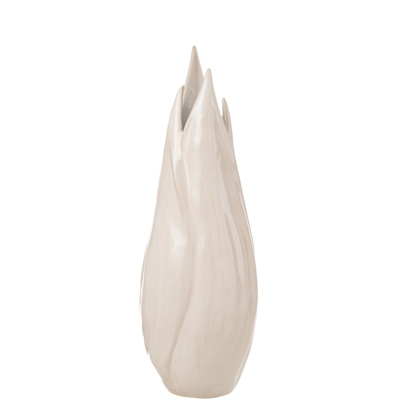 Grand vase en céramique blanc et beige 17x17x57 cm