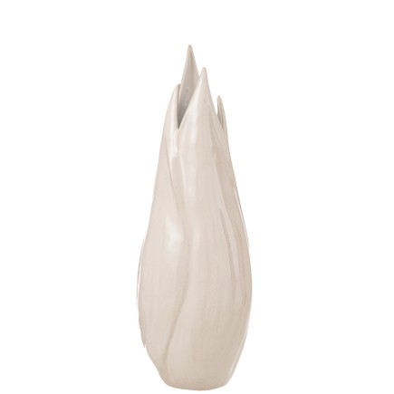 Gran jarrón de cerámica blanco y beige de 17x17x57 cm