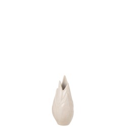 Vase flamme en céramique blanc et beige 10x10x26 cm