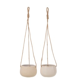 Caches pots en céramique beige en lot de 2