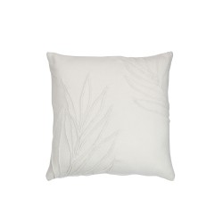 Coussin carré feuilles fines en polyester blanc 43x43cm