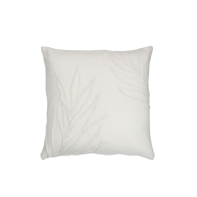 Almofada quadrada com folhas finas em poliéster branco 43x43cm Almofada quadrada com folhas finas em poliéster branco 43x43cm