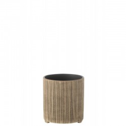 cachepot redondo de cerámica marrón de 14.5x14.5x15.5 cm