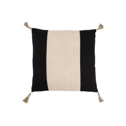 Coussin carré avec pompons en coton noir 45x45cm - Coussin d'extérieur