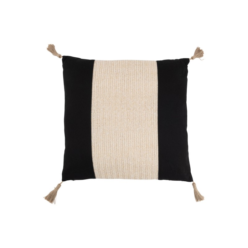 Coussin carré avec pompons en coton noir 45x45cm - Coussin d'extérieur