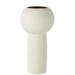 Vase boule sur pied haut en céramique blanc 15x15x31 cm