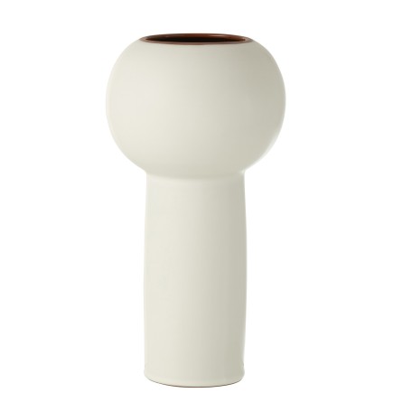 Vase boule sur pied haut en céramique blanc 15x15x31 cm