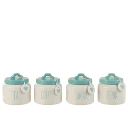 Set de 4 pots de conservation en céramique blanc et Azur 13x13x11 cm