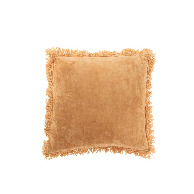 Cuscino quadrato con frange in cotone ocra 50x50cm Cuscino quadrato con frange in cotone ocra 50x50cm