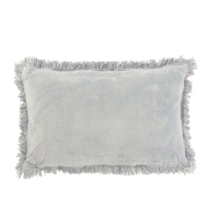 Cuscino rettangolare in cotone blu con frange 60x40cm