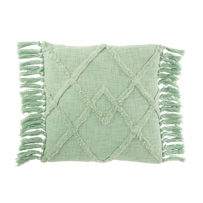 Coussin rectangulaire avec pompons en coton polyester vert 70x52cm - Coussin d'extérieur