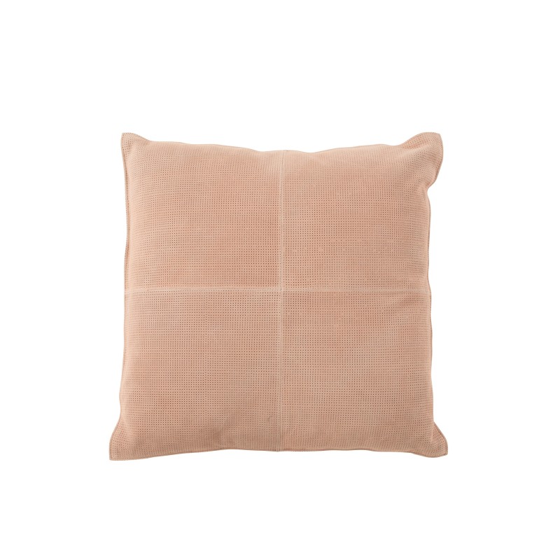 Coussin carré avec croix en cuir rose 44x44cm