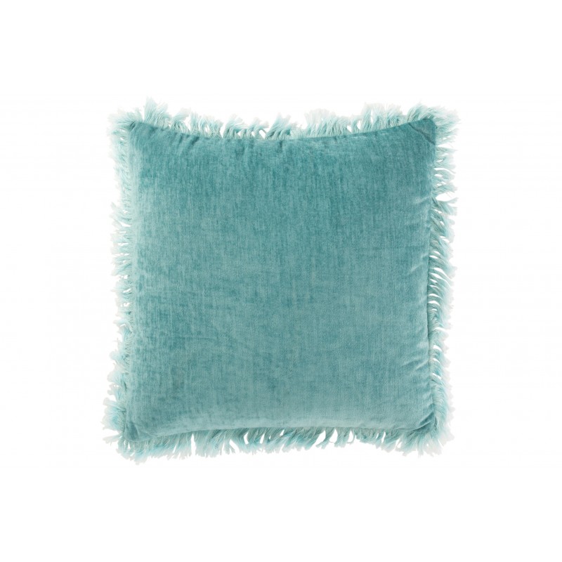 Coussin à franges en polyester turquoise 46x46cm