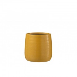cachepot redondo de cerámica ocre de 14.5x14.5x14.5 cm