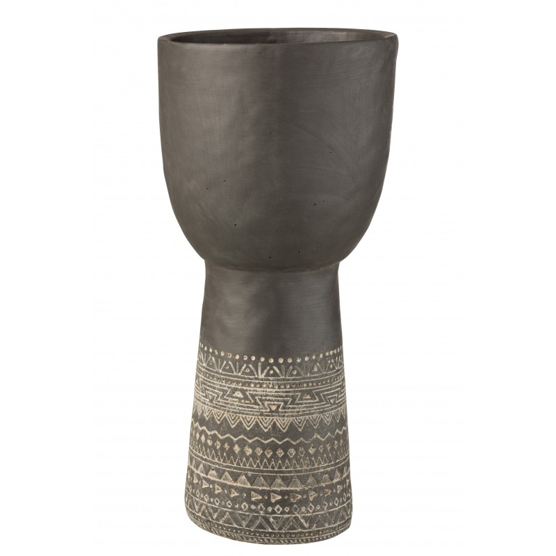 Pot creux avec décoration ethnic en ciment gris 23x23x50cm
