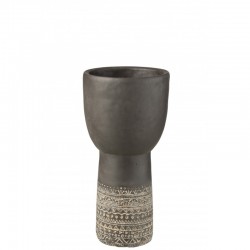 Pot creux avec décoration ethnic en ciment gris 17x17x35cm