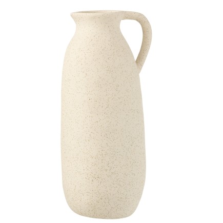 Jarrón alto con asa de cerámica blanca de 15x14x36 cm