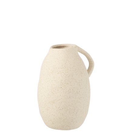 Jarrón de cerámica blanco con asa, tamaño 17x15x25 cm