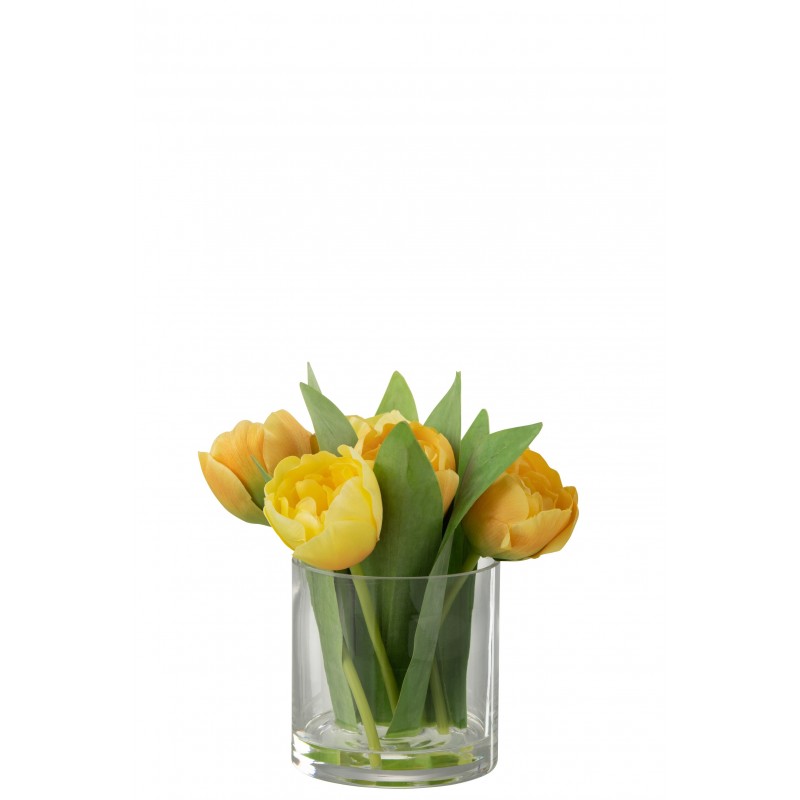 Tulipán artificial en jarrón de plástico amarillo de 17x16x19 cm