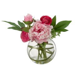 Renoncule artificiel dans vase en plastique rose 31x19.5x29.5 cm