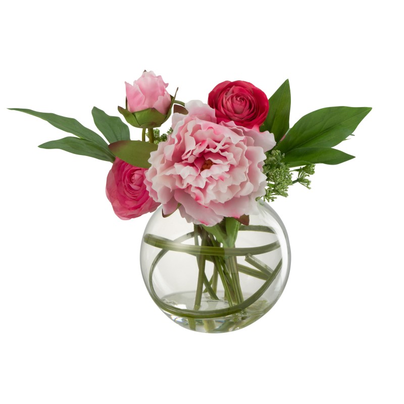 Ranúnculo artificial en jarrón de plástico rosa de 31x19.5x29.5 cm Ranúnculo artificial en jarrón de plástico rosa de 31x19.5x29.5 cm