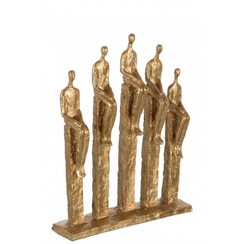 5 personnages assis sur colonne en résine doré 31x8x40 cm