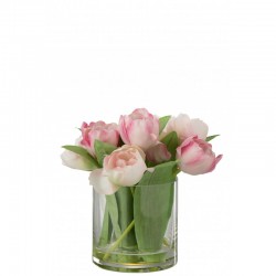 Tulipe artificielle dans vase en plastique rose 20x18x22 cm