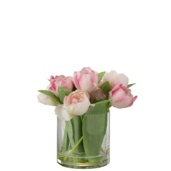 Tulipe artificielle dans vase en plastique rose 20x18x22 cm