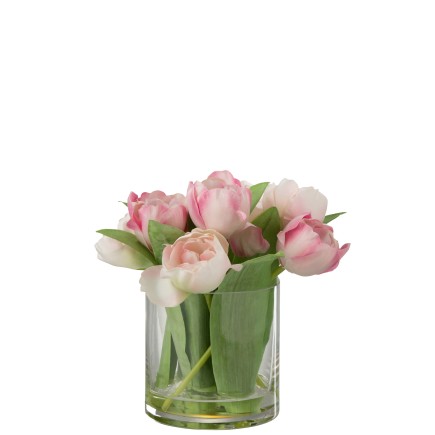 Tulipán artificial en jarrón de plástico rosa de 20x18x22 cm