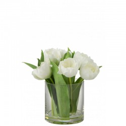 Tulipe artificielle dans vase en plastique blanc 20x18.5x22.5 cm