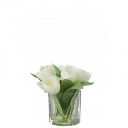Tulipe artificielle dans vase en plastique blanc 17x16x19 cm