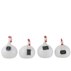 Set de 4 poules avec ardoise en céramique blanc 18x19.5x20 cm