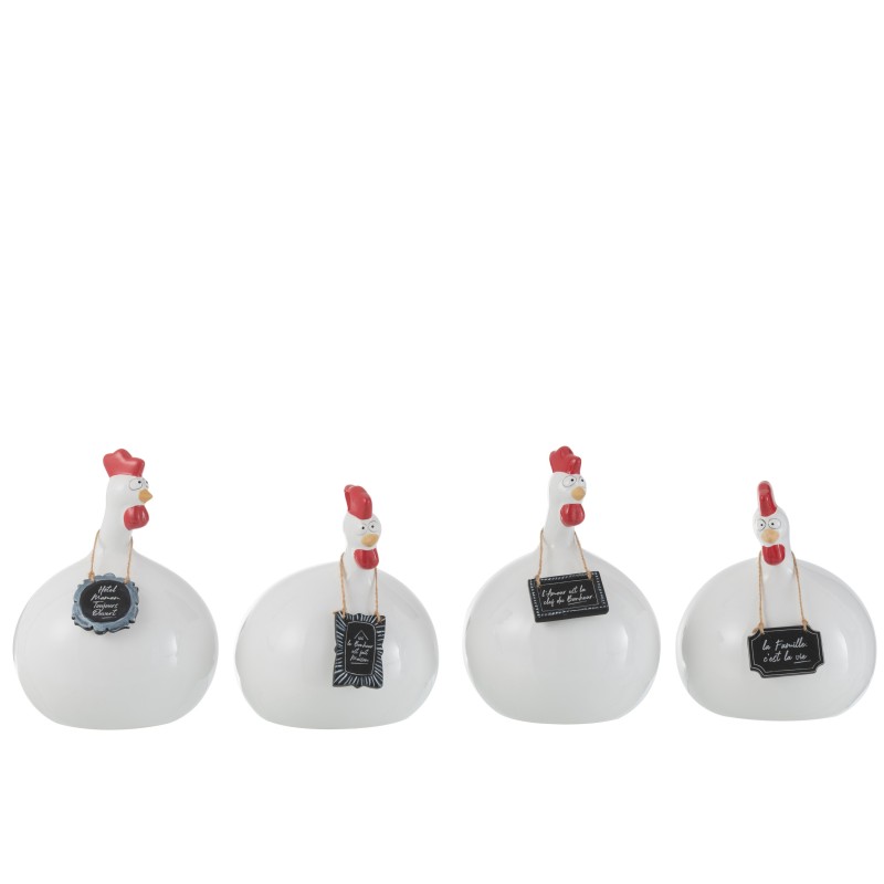 Set de 4 poules avec ardoise en céramique blanc 18x19.5x20 cm Set de 4 poules avec ardoise en céramique blanc 18x19.5x20 cm