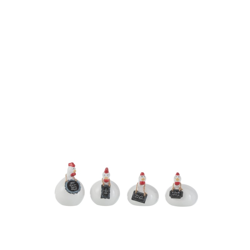Set de 4 poules avec ardoise en céramique blanc 7x7x11 cm Set de 4 poules avec ardoise en céramique blanc 7x7x11 cm