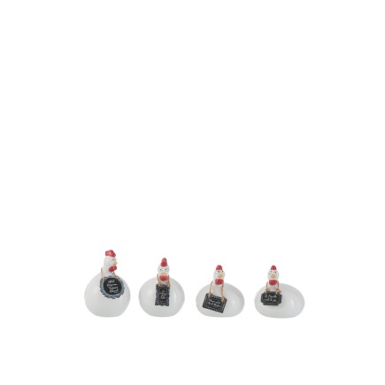Set de 4 poules avec ardoise en céramique blanc 7x7x11 cm
