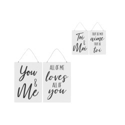 Lot de 2 pancartes avec texte anglais et français en métal blanc 20x29cm