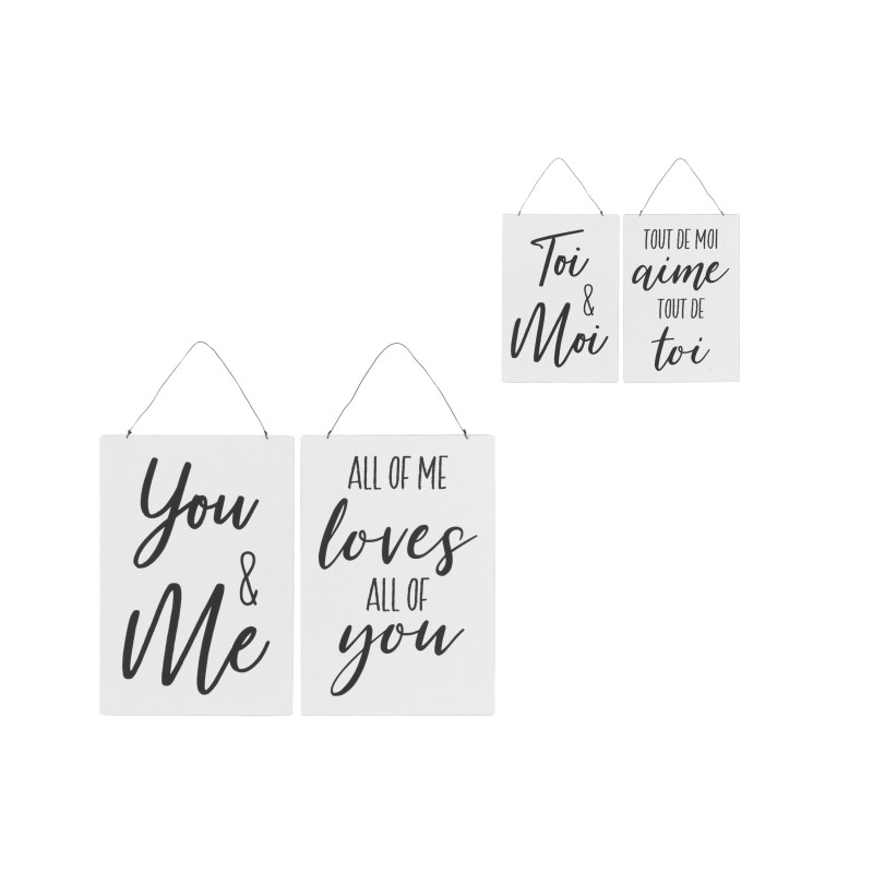 Lot de 2 pancartes avec texte anglais et français en métal blanc 20x29cm Lot de 2 pancartes avec texte anglais et français en métal blanc 20x29cm