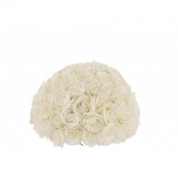 Boule de fleurs 1/2 rose en plastique blanc 44x44x27.5 cm