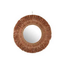 Miroir rond sur socle en Raphia marron 61.5x61.5x2.5 cm