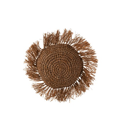 Coussin rond en rotin raphia marron 34x34cm - Coussin d'extérieur