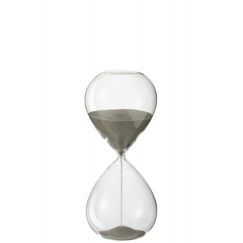 Reloj de arena de vidrio, arena gris, 23 cm