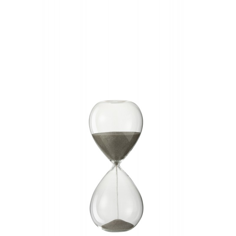 Reloj de arena de vidrio, arena gris, 19 cm