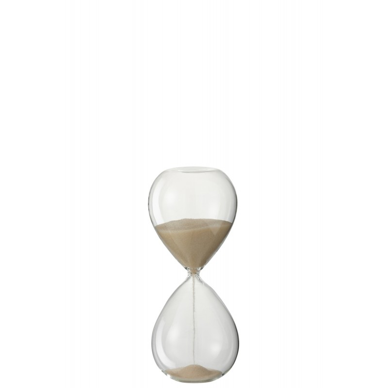 Reloj de arena de arena beige de vidrio transparente - beige 8x8x19 cm