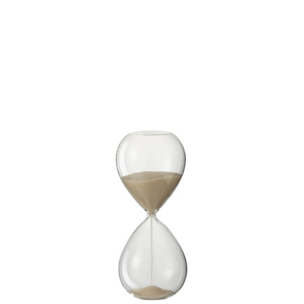 Reloj de arena de arena beige de vidrio transparente - beige 8x8x19 cm
