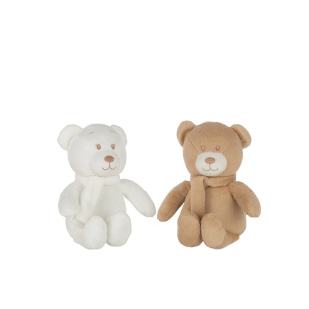 Set de 2 osos de peluche blanco y beige de 18x7x22 cm