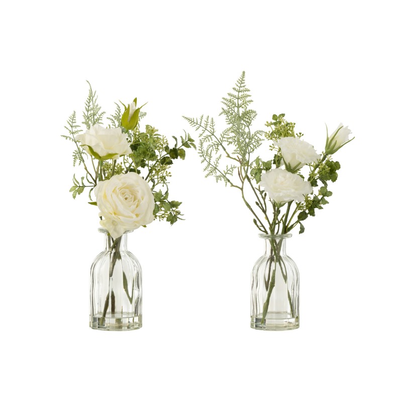 Set de 2 bouquets artificiels dans vase en plastique blanc 17x17x32 cm Set de 2 bouquets artificiels dans vase en plastique blanc 17x17x32 cm